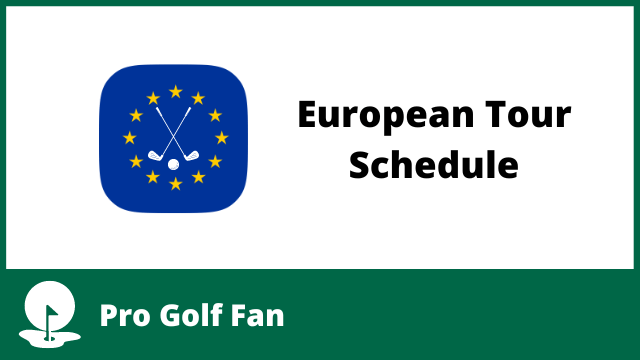A European Union flag with two golf clubs and a ball in the center next to the words European Tour Schedule