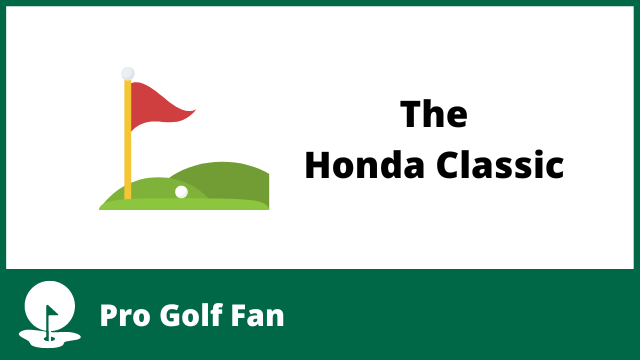 A golf ball near a flag on the green next to the words The Honda Classic