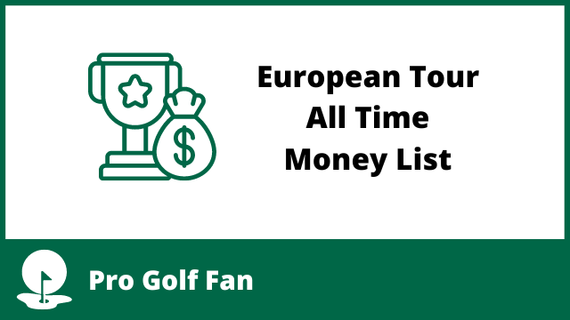 A bag of money next to a trophy with the words European Tour All Time Money List written next to it.