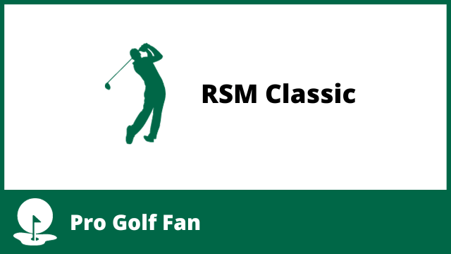 A golfer swinging a golf club next to the words RSM Classic